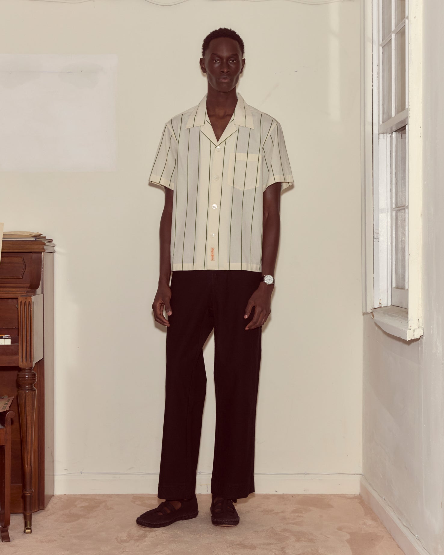 Celery Stripe Short Sleeve Shirt by Bode