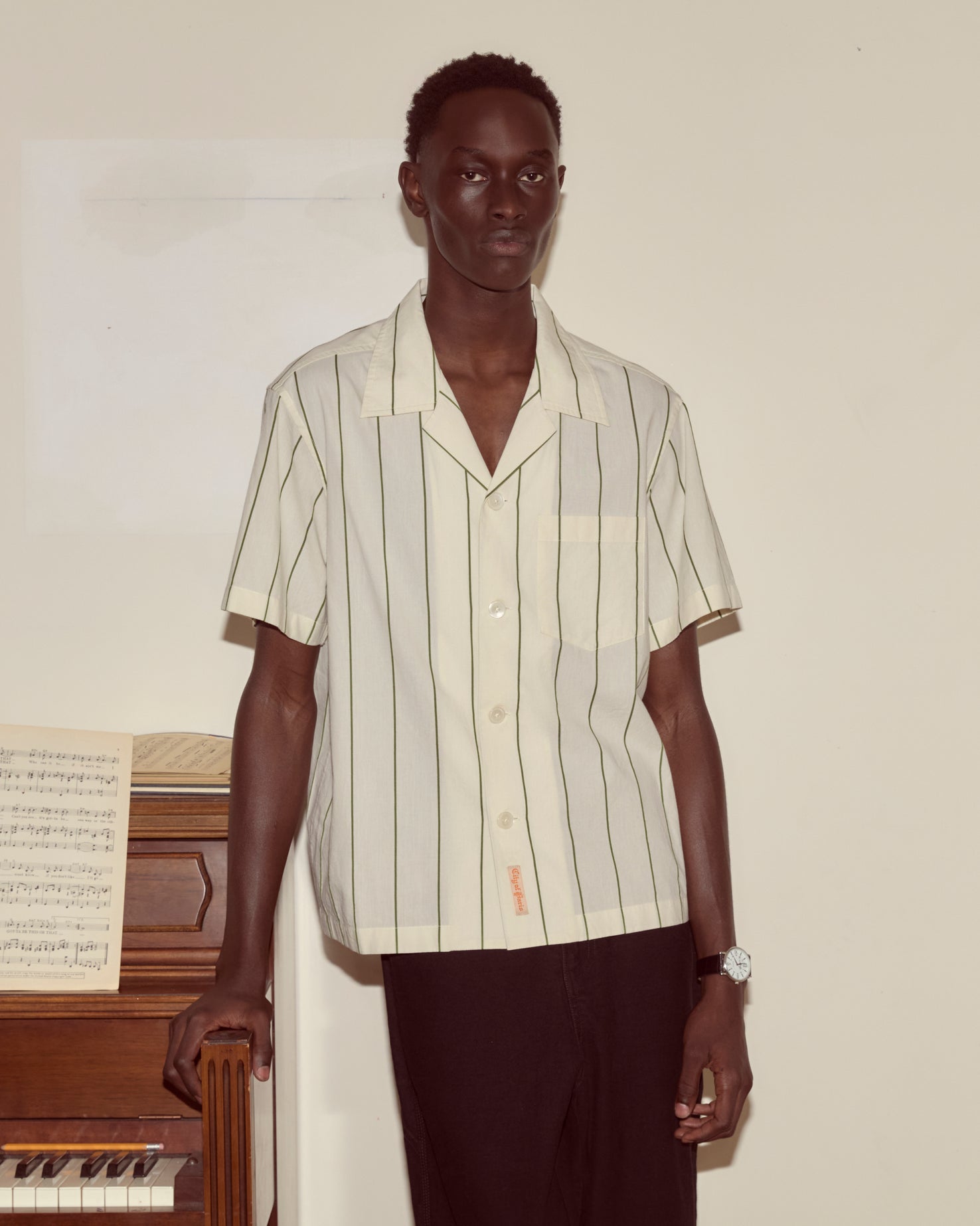 Celery Stripe Short Sleeve Shirt by Bode