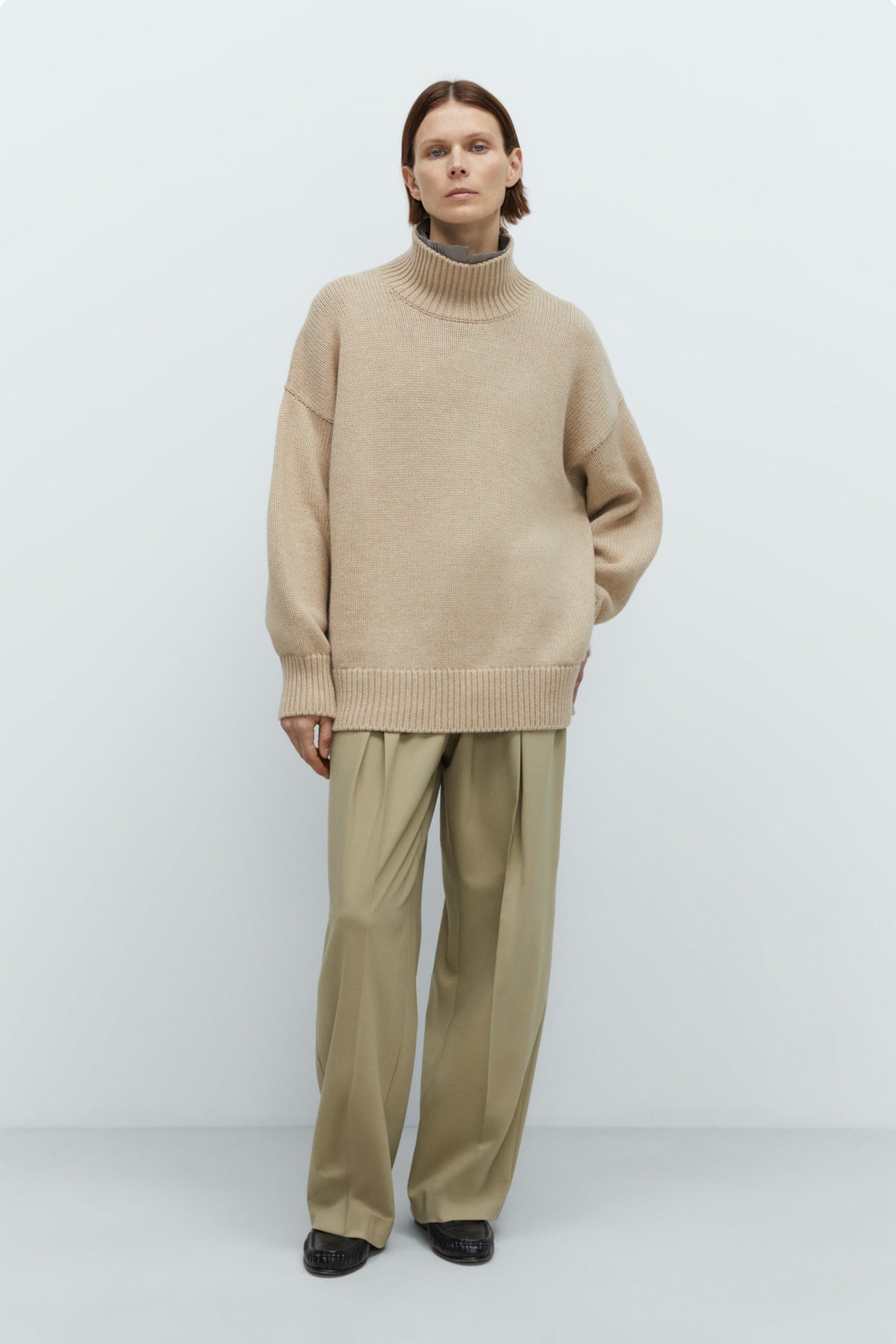 Merino Wool Chunky Turtleneck Sweater in Beige by CORDERA