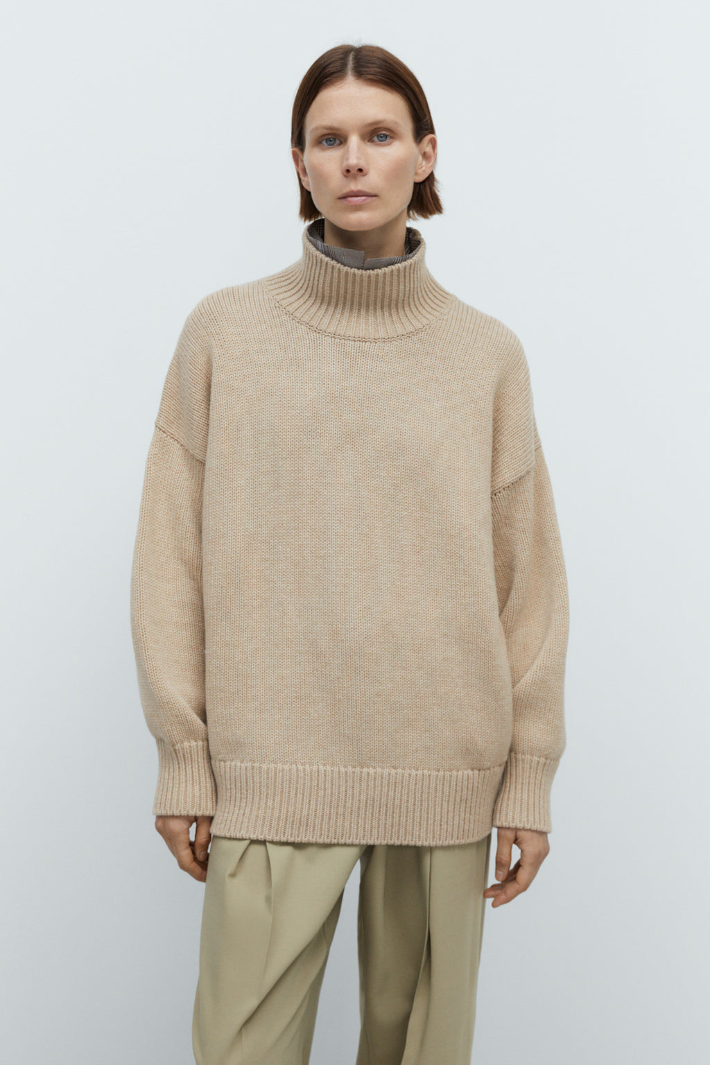 Merino Wool Chunky Turtleneck Sweater in Beige by CORDERA
