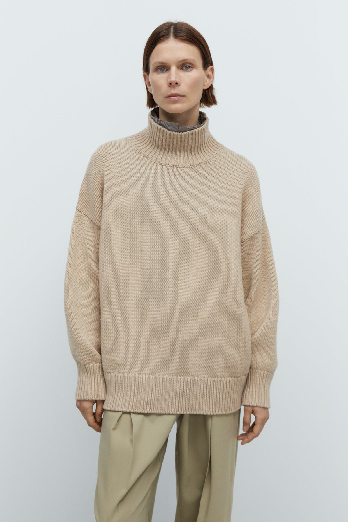 Merino Wool Chunky Turtleneck Sweater in Beige by CORDERA
