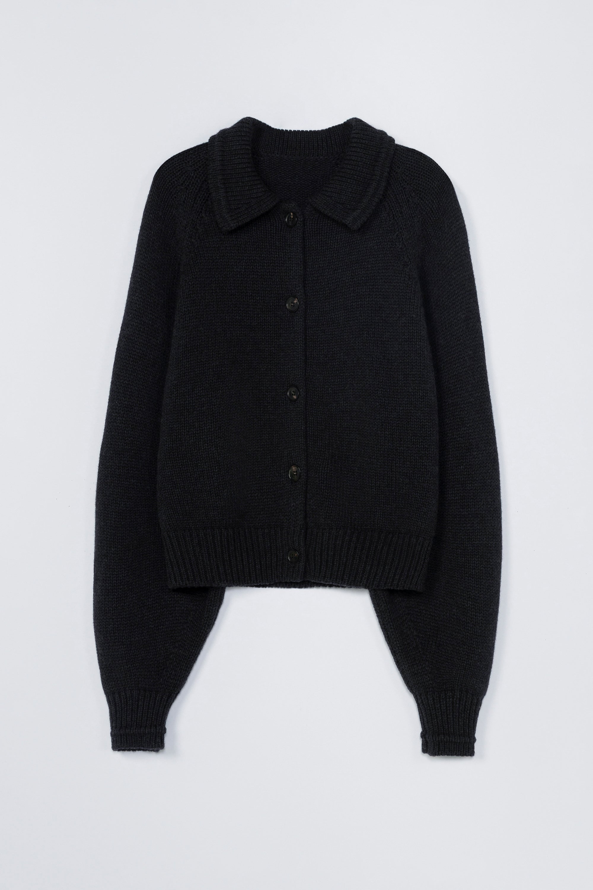 Merino Wool Collar Cardigan in Anthracite by CORDERA