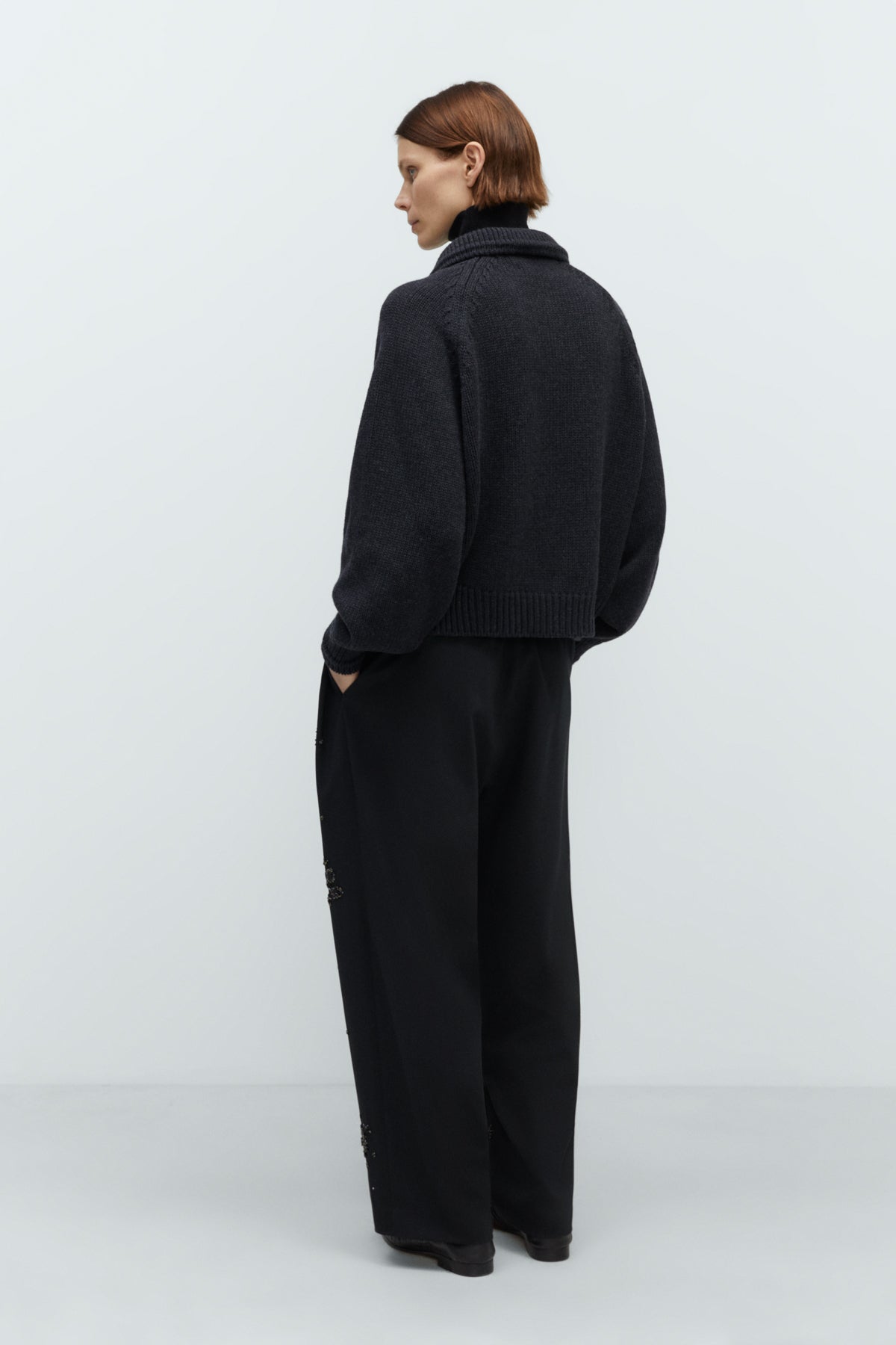 Merino Wool Collar Cardigan in Anthracite by CORDERA