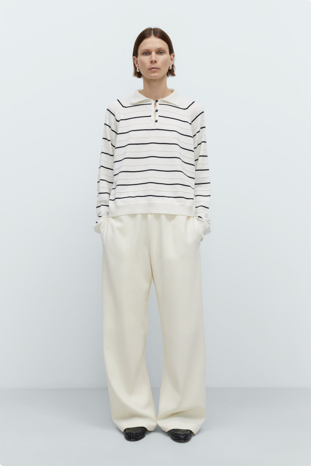 Merino Wool Striped Polo in White by CORDERA