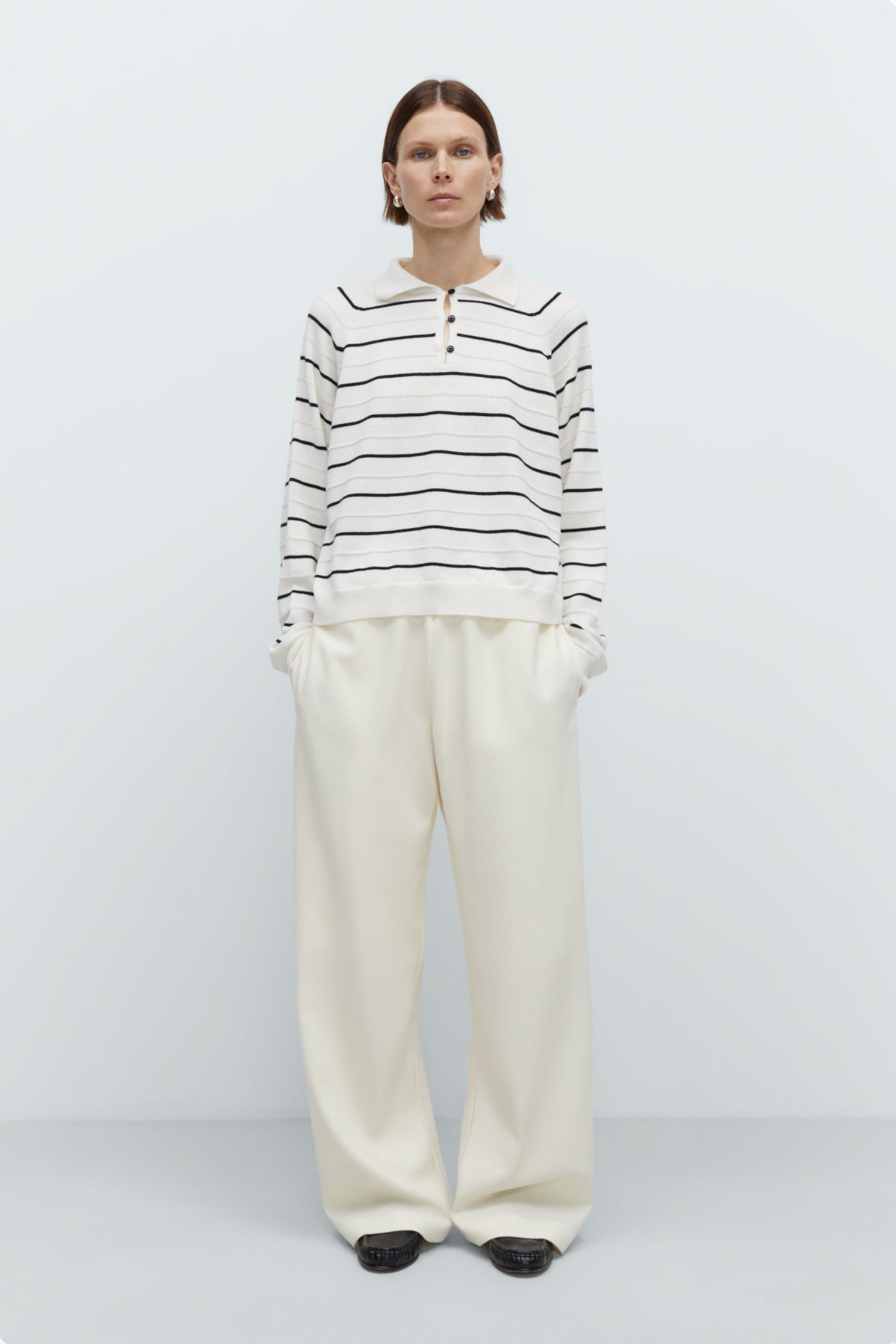 Merino Wool Striped Polo in White by CORDERA