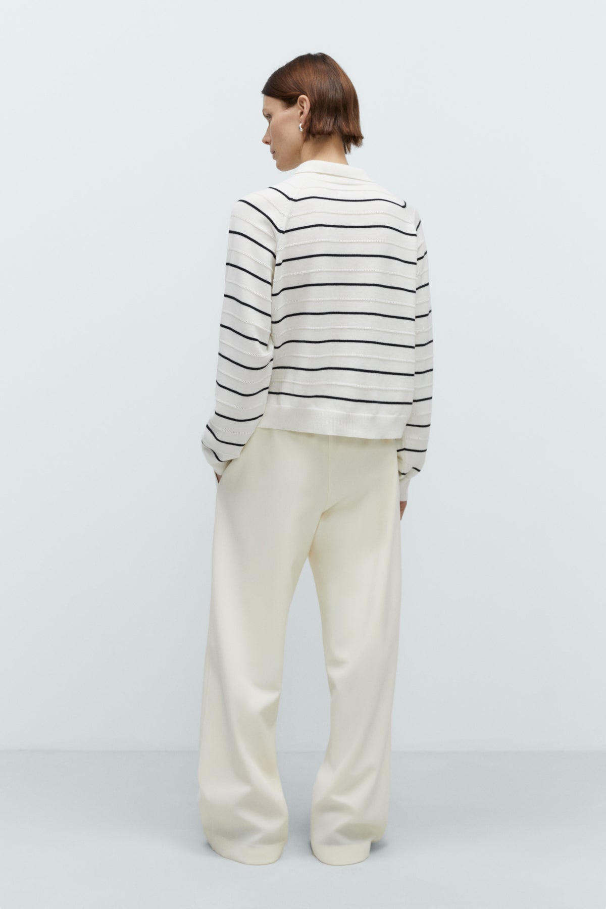 Merino Wool Striped Polo in White by CORDERA