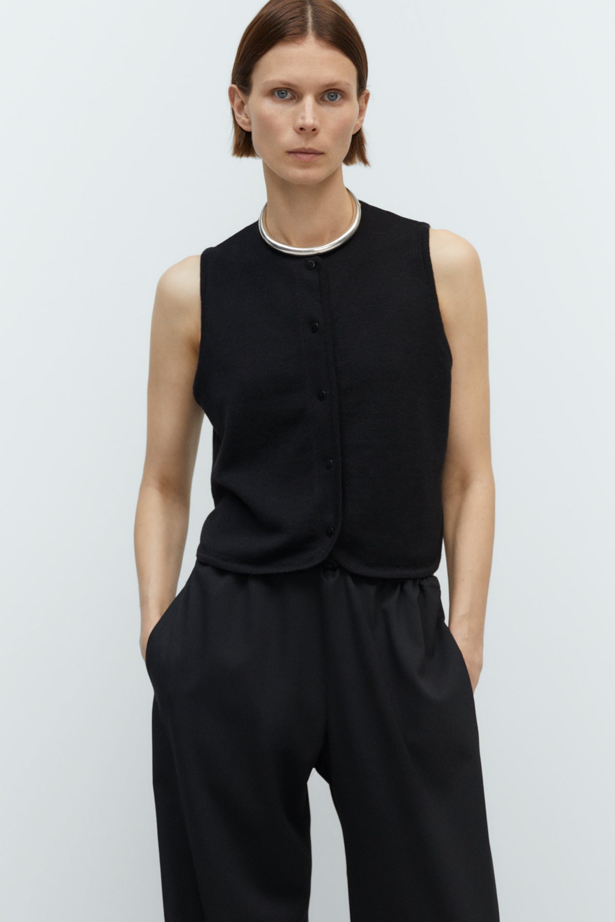 Merino Wool Waistcoat in Black by CORDERA
