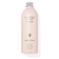 A pump bottle of Flamingo Estate Euphoria Body Lotion with white and gold label, indicating the scent as Night Blooming Jasmine & Damask Rose.