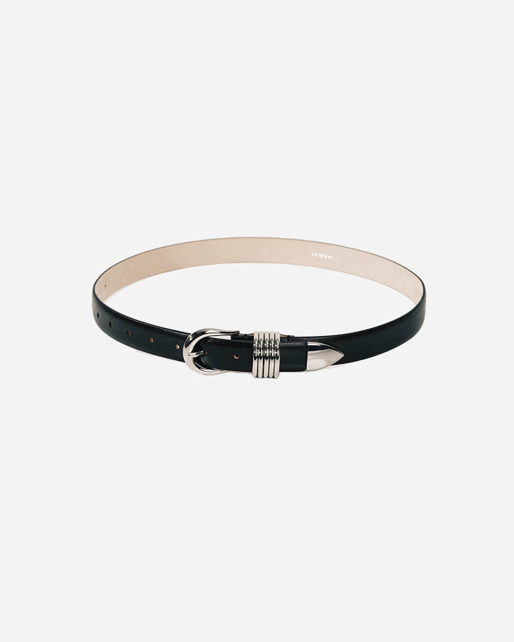 Hollyhock Leather Belt in Black & Silver by Déhanche