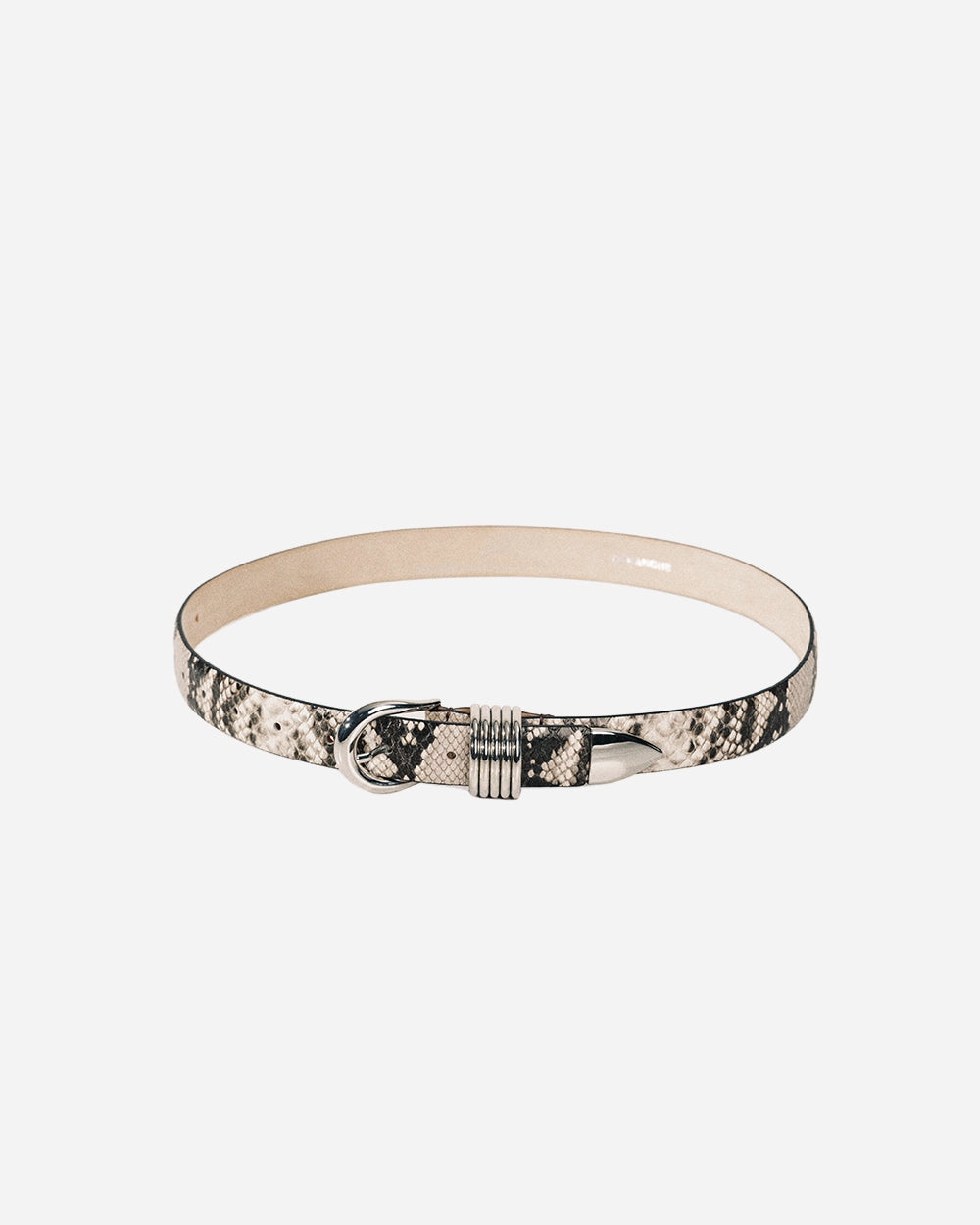 Hollyhock Leather Belt in Ivory & Brown Snakeskin by Déhanche