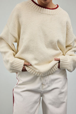 Blake Pullover in Natural & Red Trim