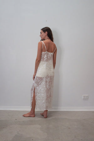 Sheer Slip Dress in White Leaf