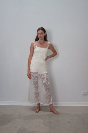 Sheer Slip Dress in White Leaf