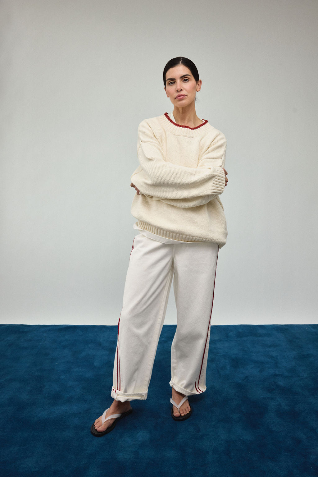 Blake Pullover in Natural & Red Trim