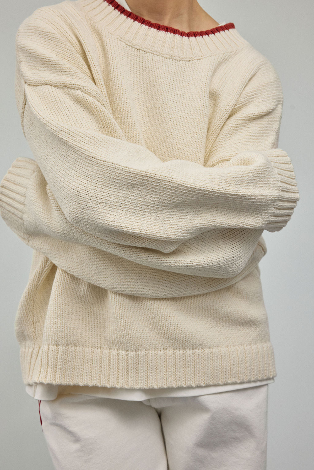 Blake Pullover in Natural & Red Trim