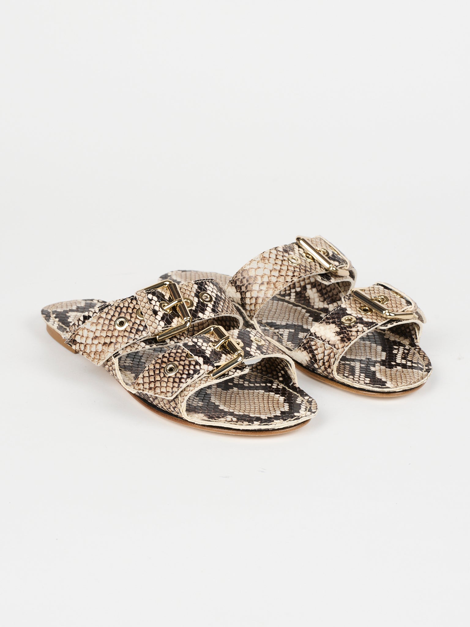 Double Buckle Slide in Taupe