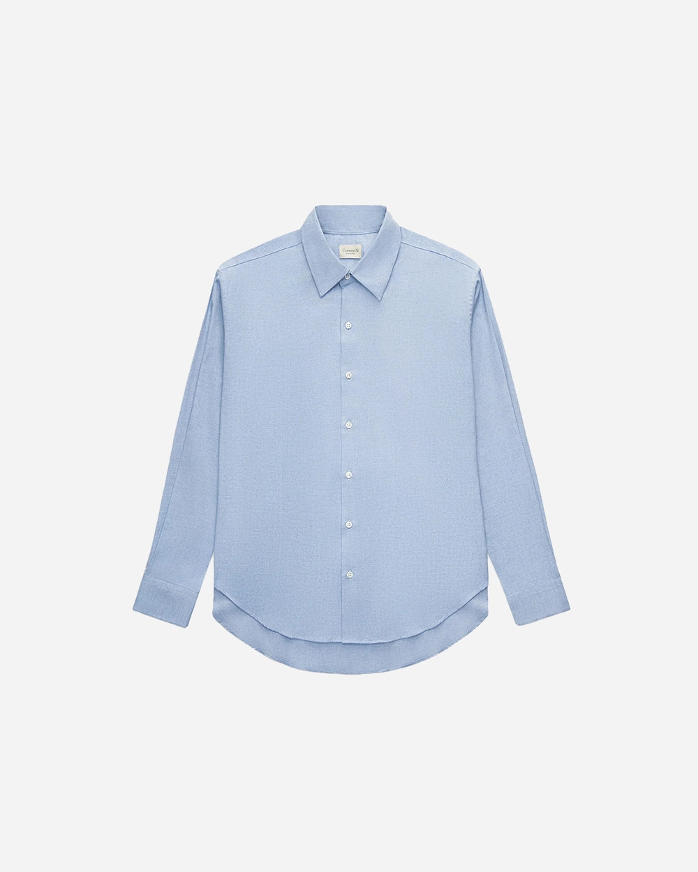 La Shirt Classica Cotton Flannel in Light Blue Herringbone by Comme Si