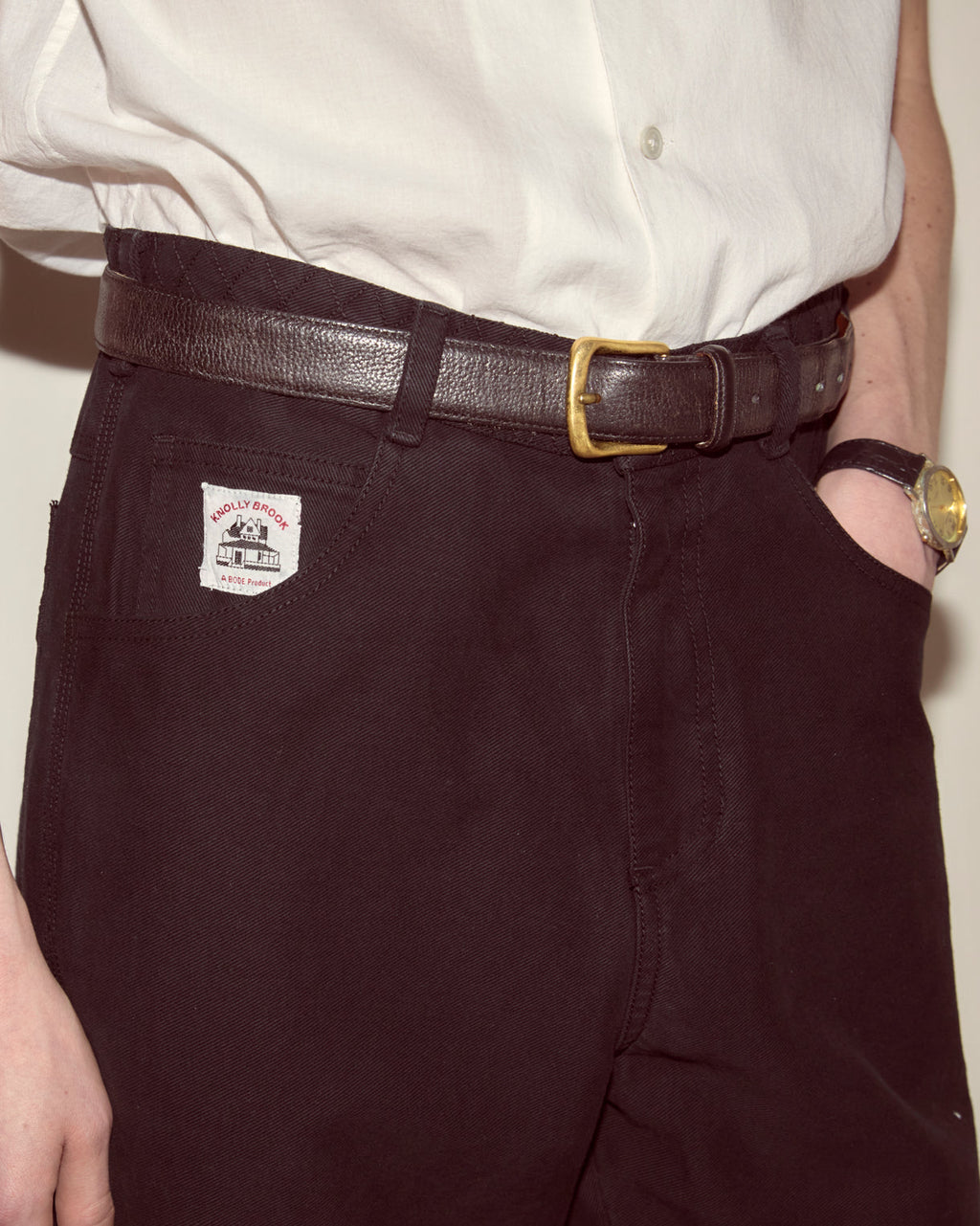Embroidered Denim Knolly Brook Trousers in Black by Bode
