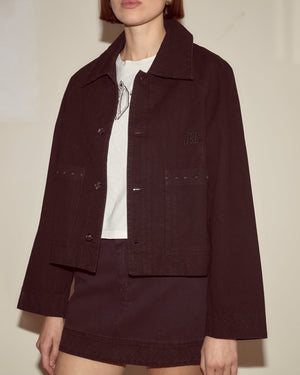 Embroidered Denim Jacket in Black by Bode