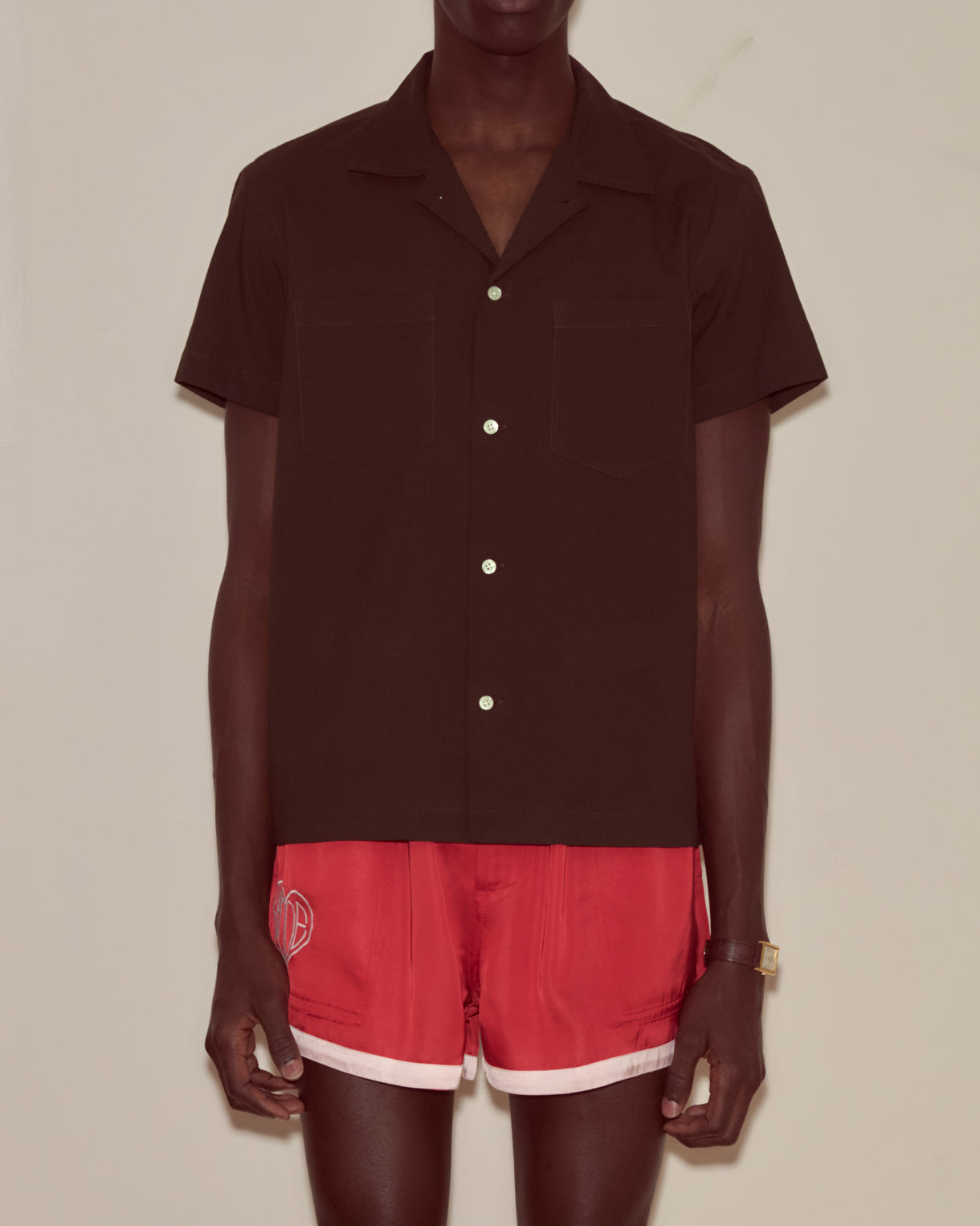 Voile Short Sleeve Shirt in Brown by Bode