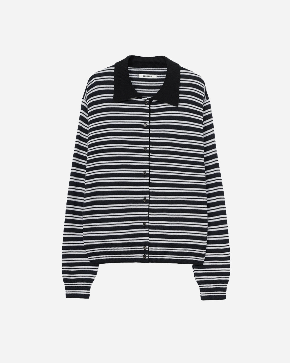 Merino Wool Striped Polo Cardigan by CORDERA