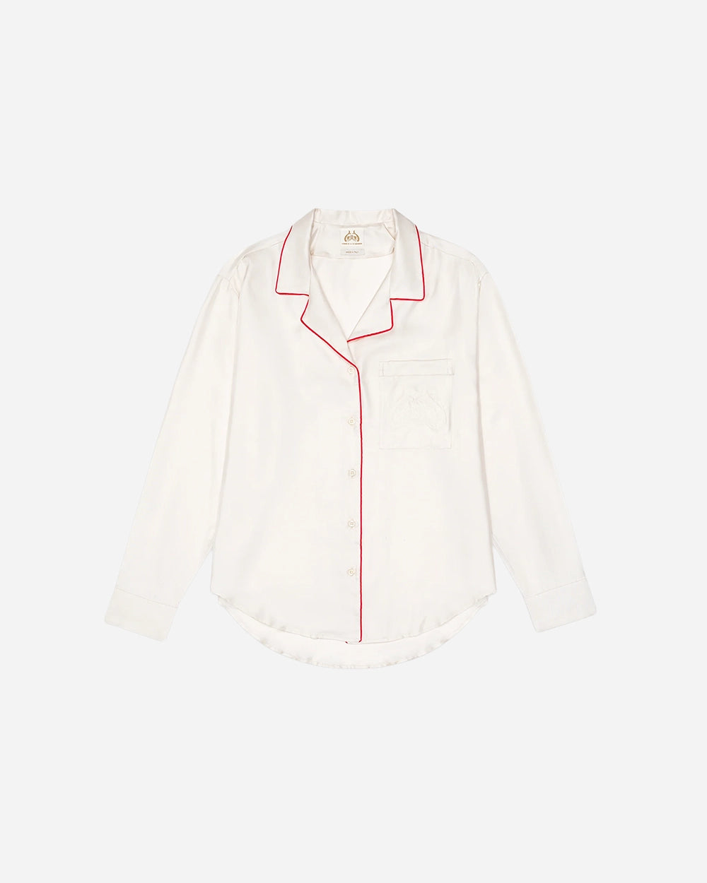 Notched Collar Shirt Piped Silk Twill in Champagne by Comme Si