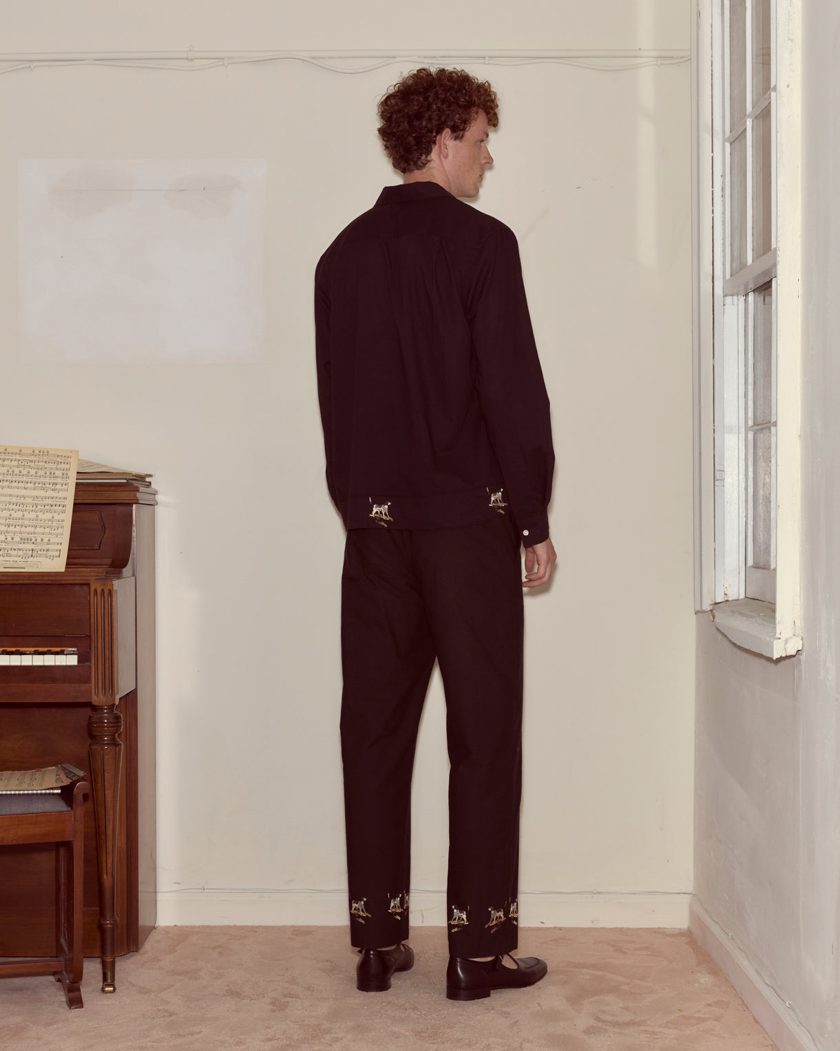 Pointer Long Sleeve Shirt in Black by Bode