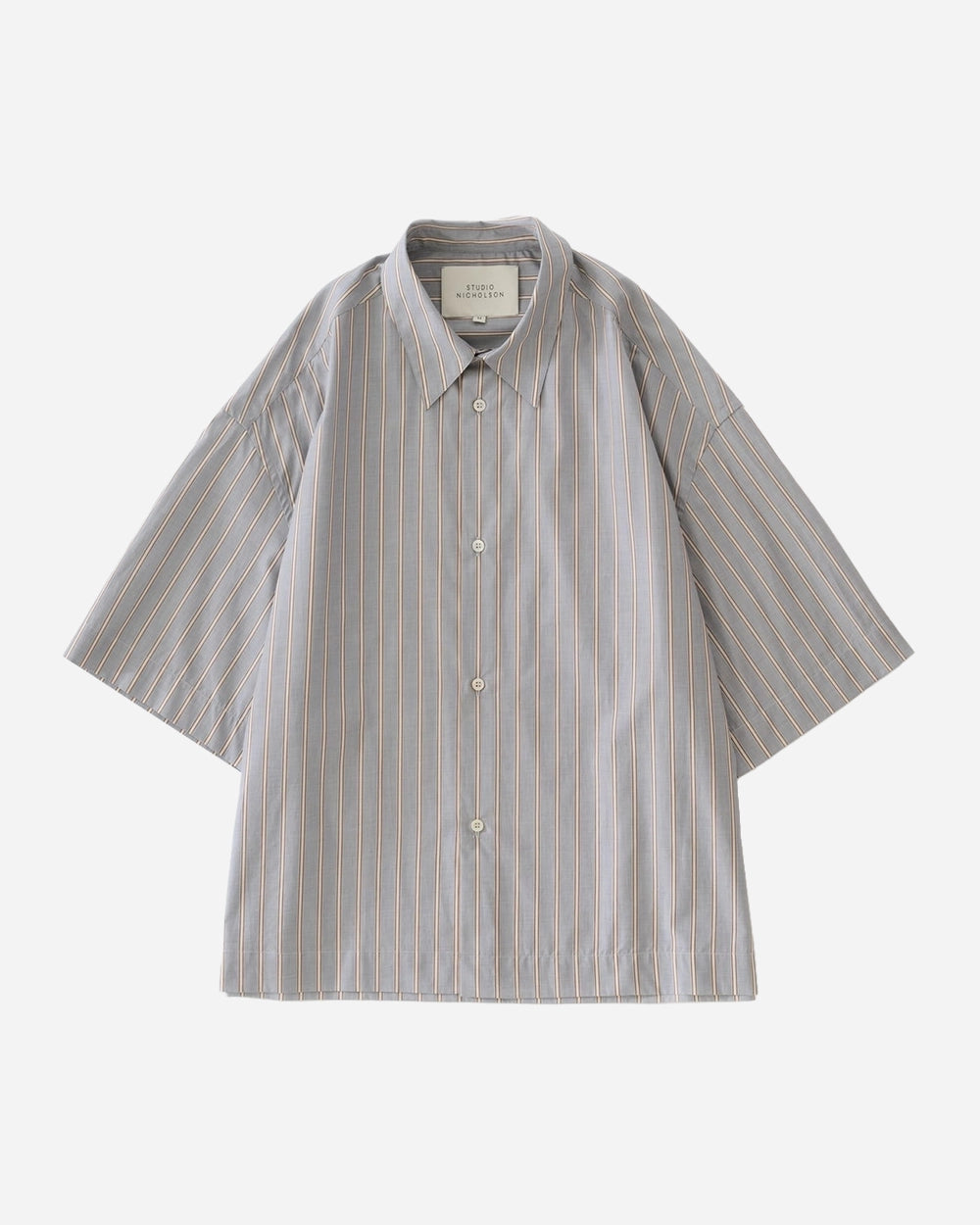 Sanko Short Sleeve Shirt in Grey/Brown Stripe by Studio Nicholson