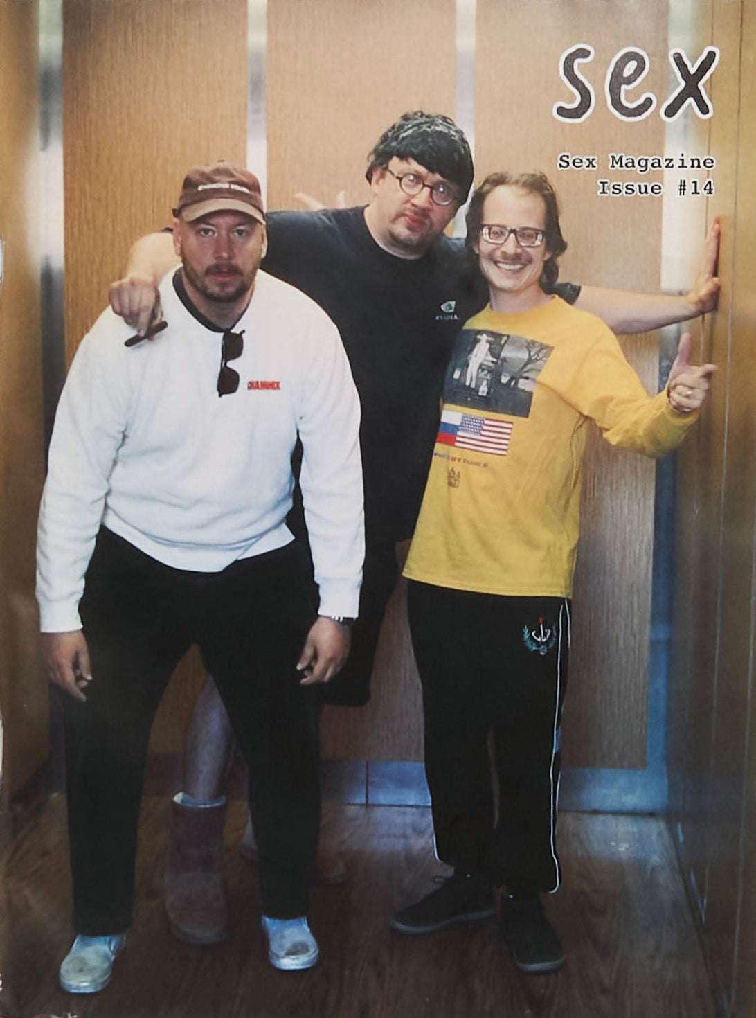 The image shows the cover of Sex Magazine Issue 14, featuring three individuals posing together. The magazine title is prominently displayed at the top.