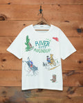 Bode River City Tee in white with a colorful River City Roundup graphic and Western-inspired illustrations.