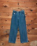 Bode Washed Denim Knolly Brook Trousers in blue with a straight-leg workwear silhouette, side utility pocket and hammer loop.