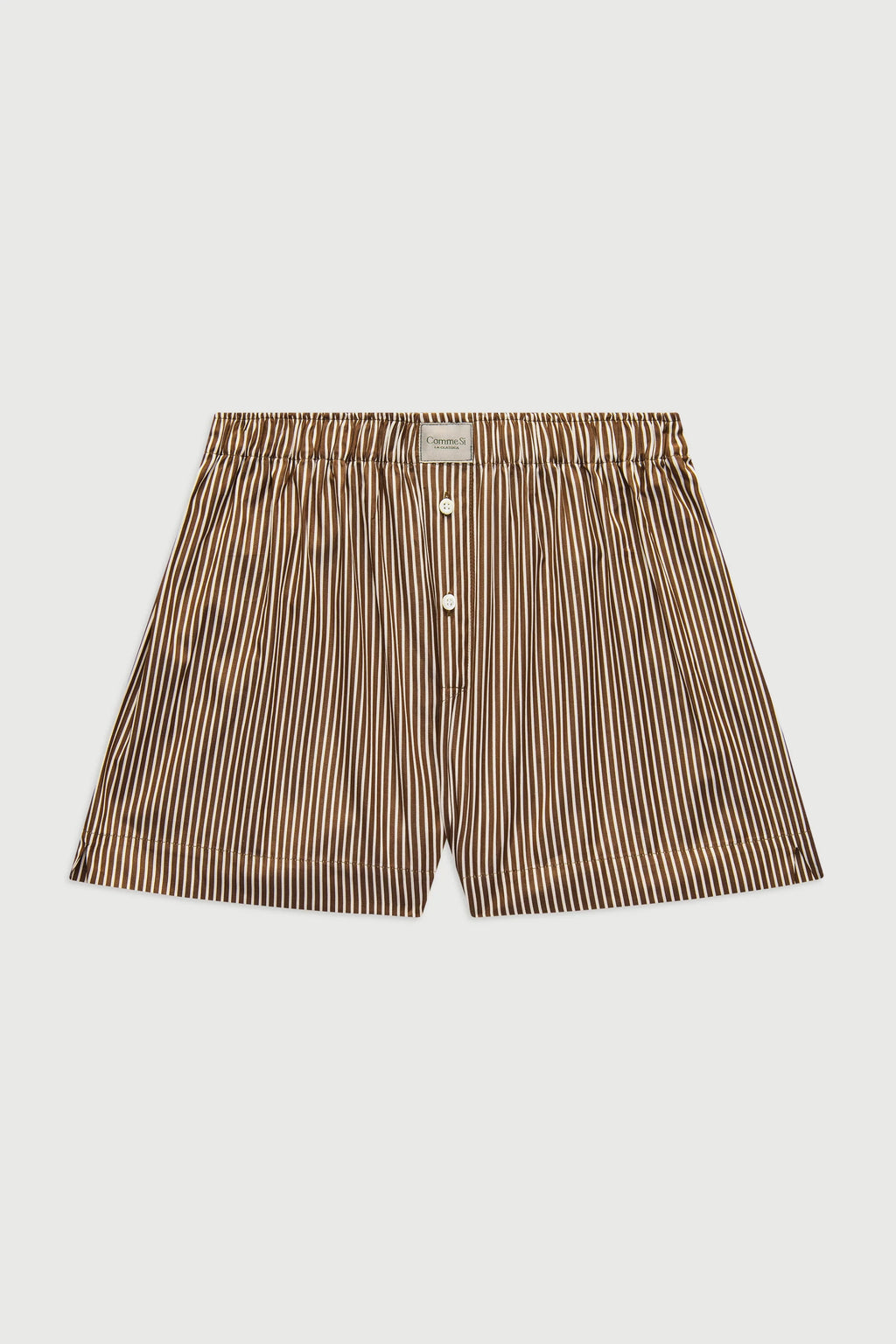 Brown striped shorts on a white background