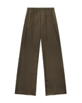 Comme Si Everyday Pant in umber cupro twill with a wide-leg silhouette, fluid drape, and covered elastic waistband.