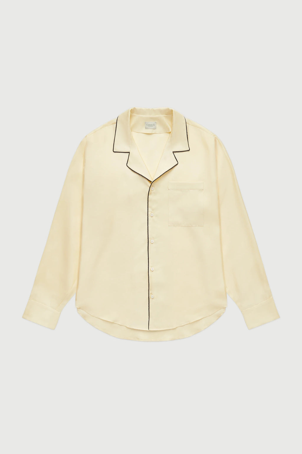 Notched Collar Shirt Piped Silk Twill in Butter by Comme Si