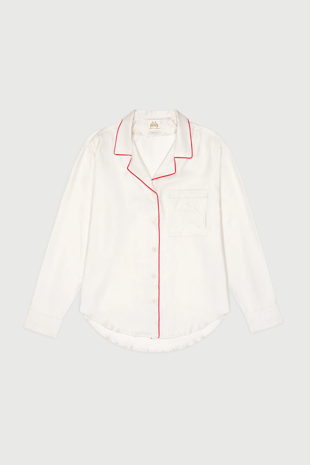 Notched Collar Shirt Piped Silk Twill in Champagne by Comme Si