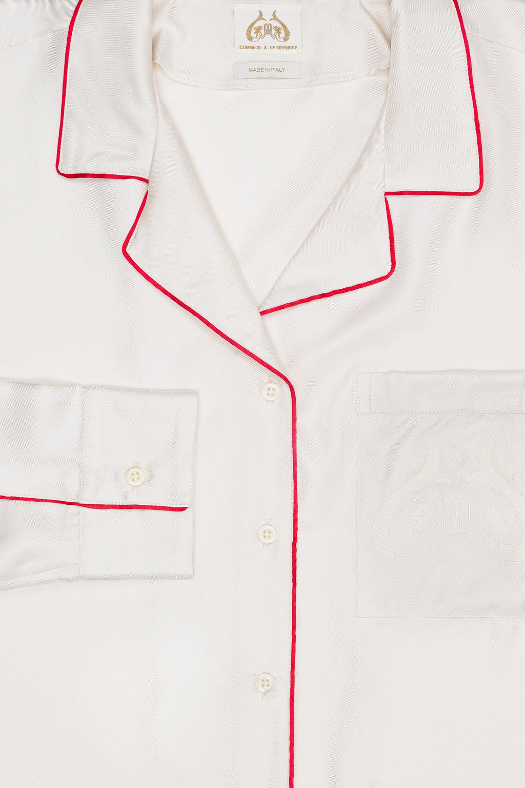 Notched Collar Shirt Piped Silk Twill in Champagne by Comme Si