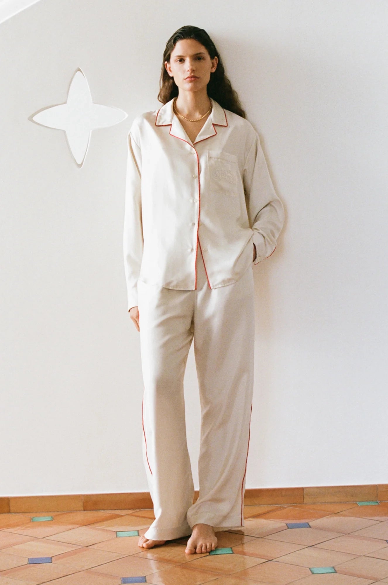 The Notched Collar Shirt, Piped Silk Twill Champagne Piped / XL