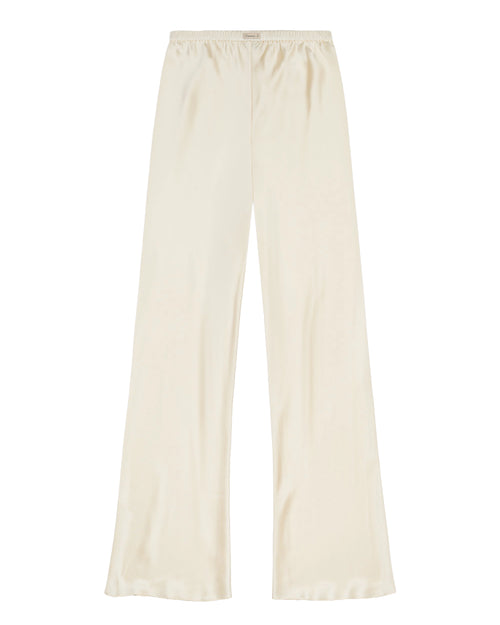 Comme Si Silk Bias Pant in cream silk charmeuse with a fluid drape and elongated silhouette.