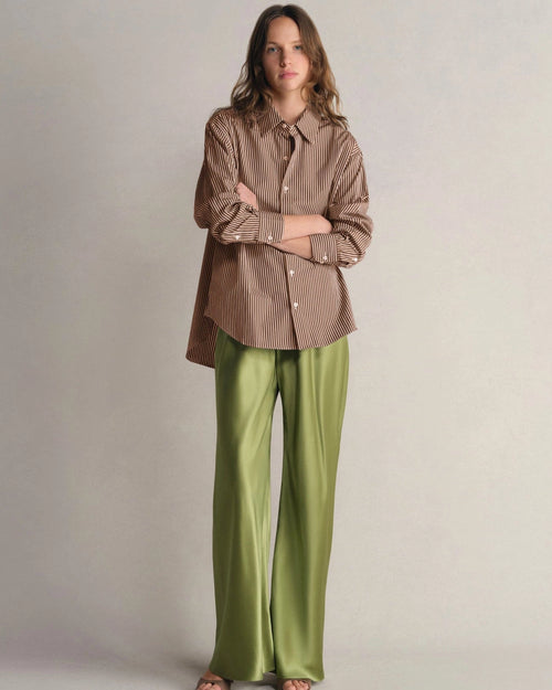 Model wearing Silk Bias Pant in Grass by Comme Si