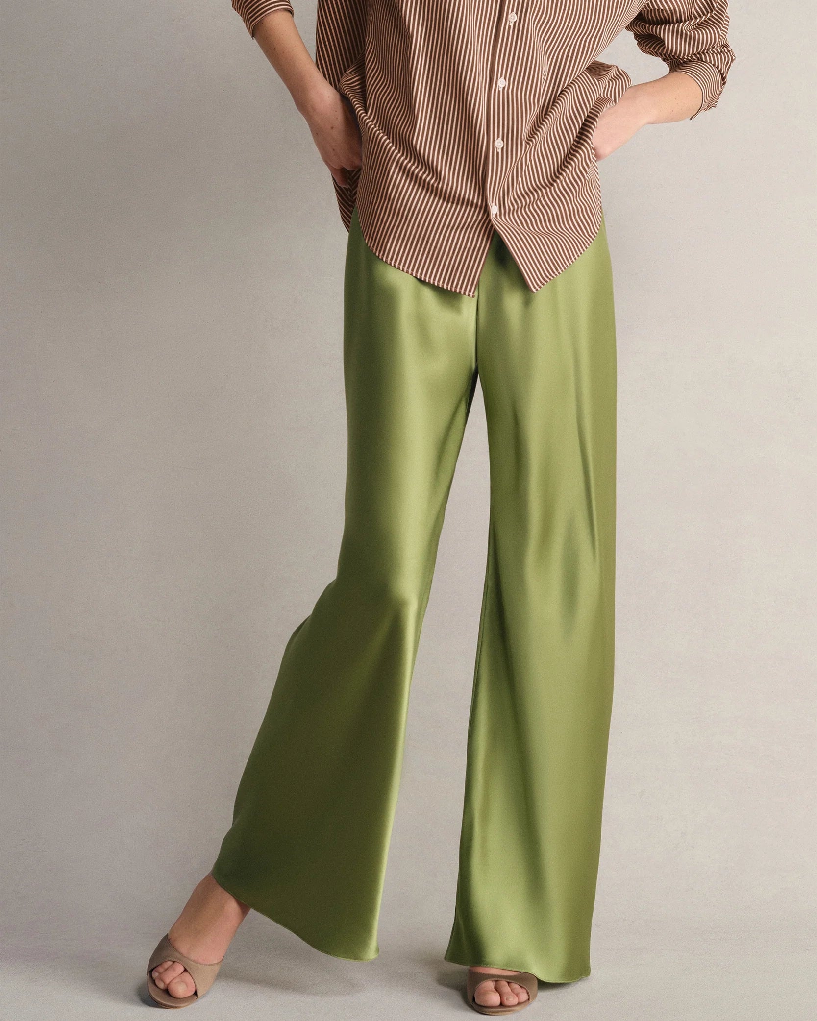 Model wearing Silk Bias Pant in Grass by Comme Si