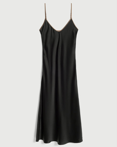 Comme Si Silk Bias Slip Dress in Black