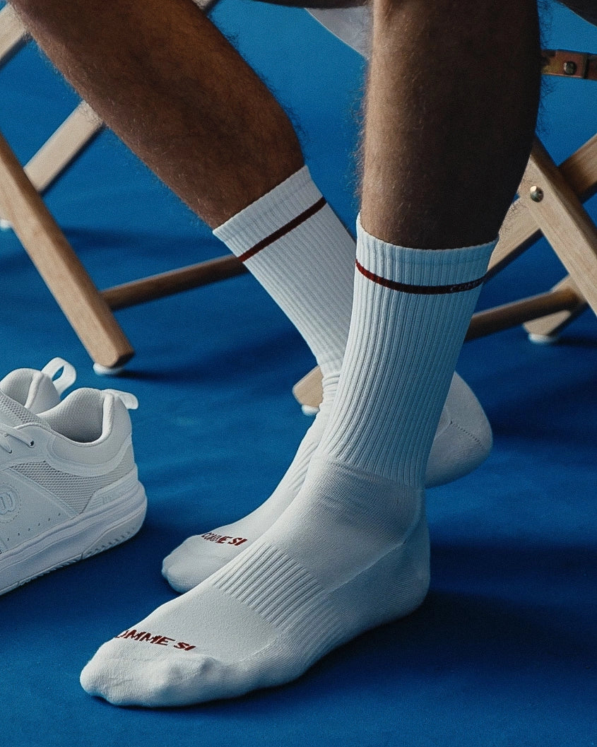 The Tennis Sock in White & Maroon Stripe by Comme Si