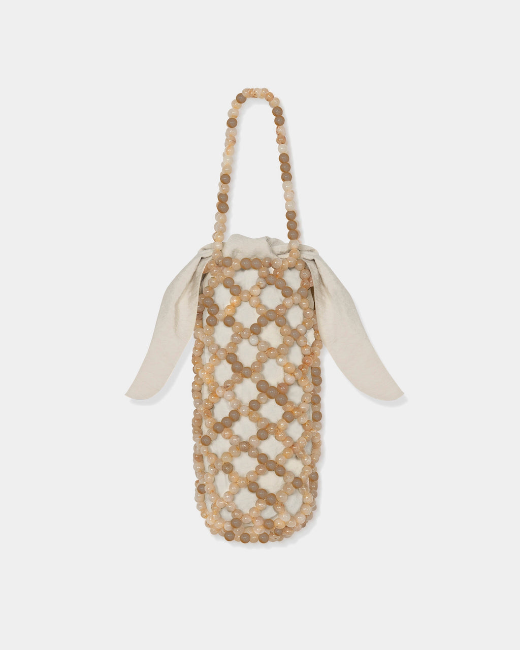 CORDERA Handmade Beaded Bag Jaspe Miel with a bottle-shaped silhouette and brown Ojo de Tigre beading.