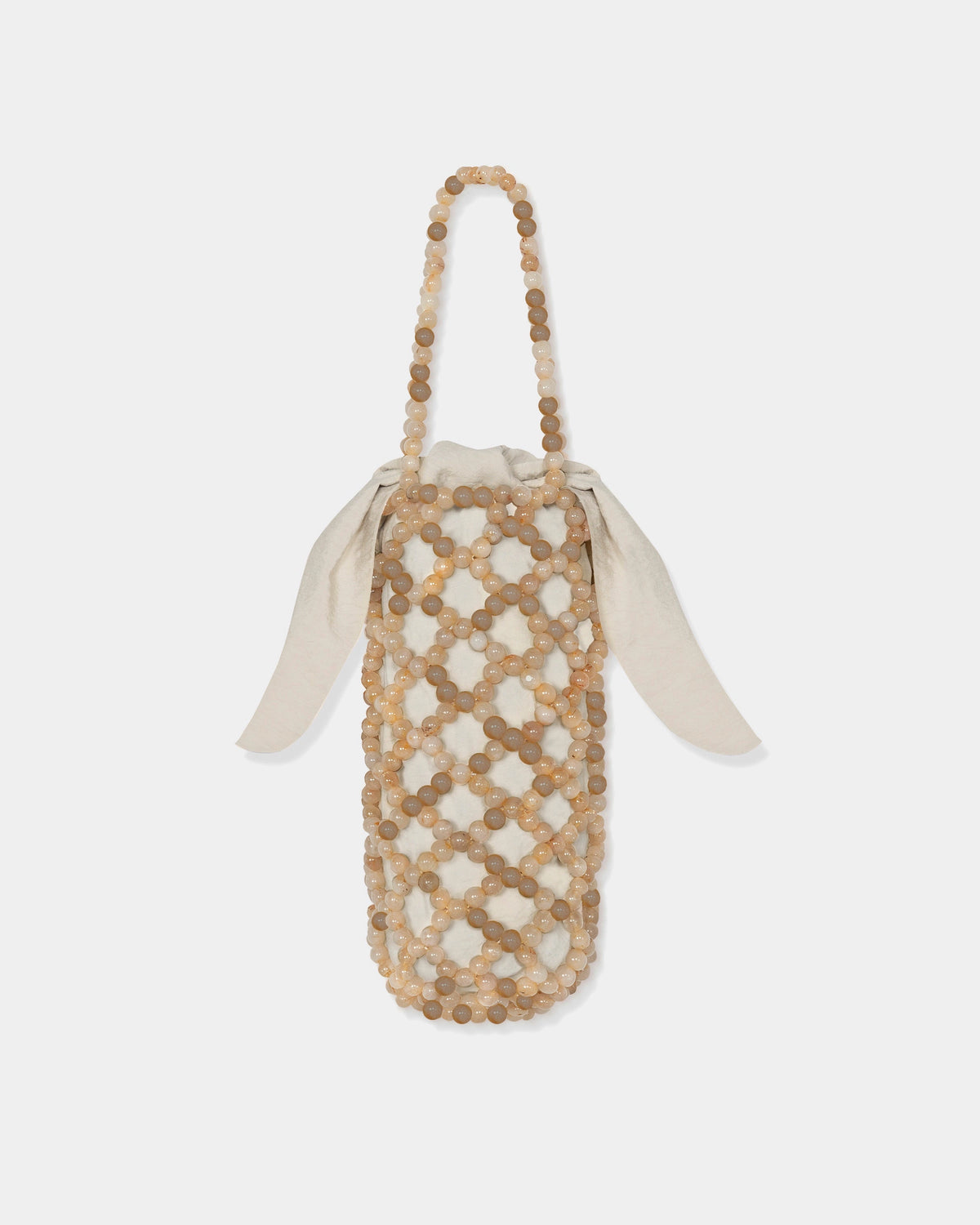CORDERA Handmade Beaded Bag Jaspe Miel with a bottle-shaped silhouette and brown Ojo de Tigre beading.