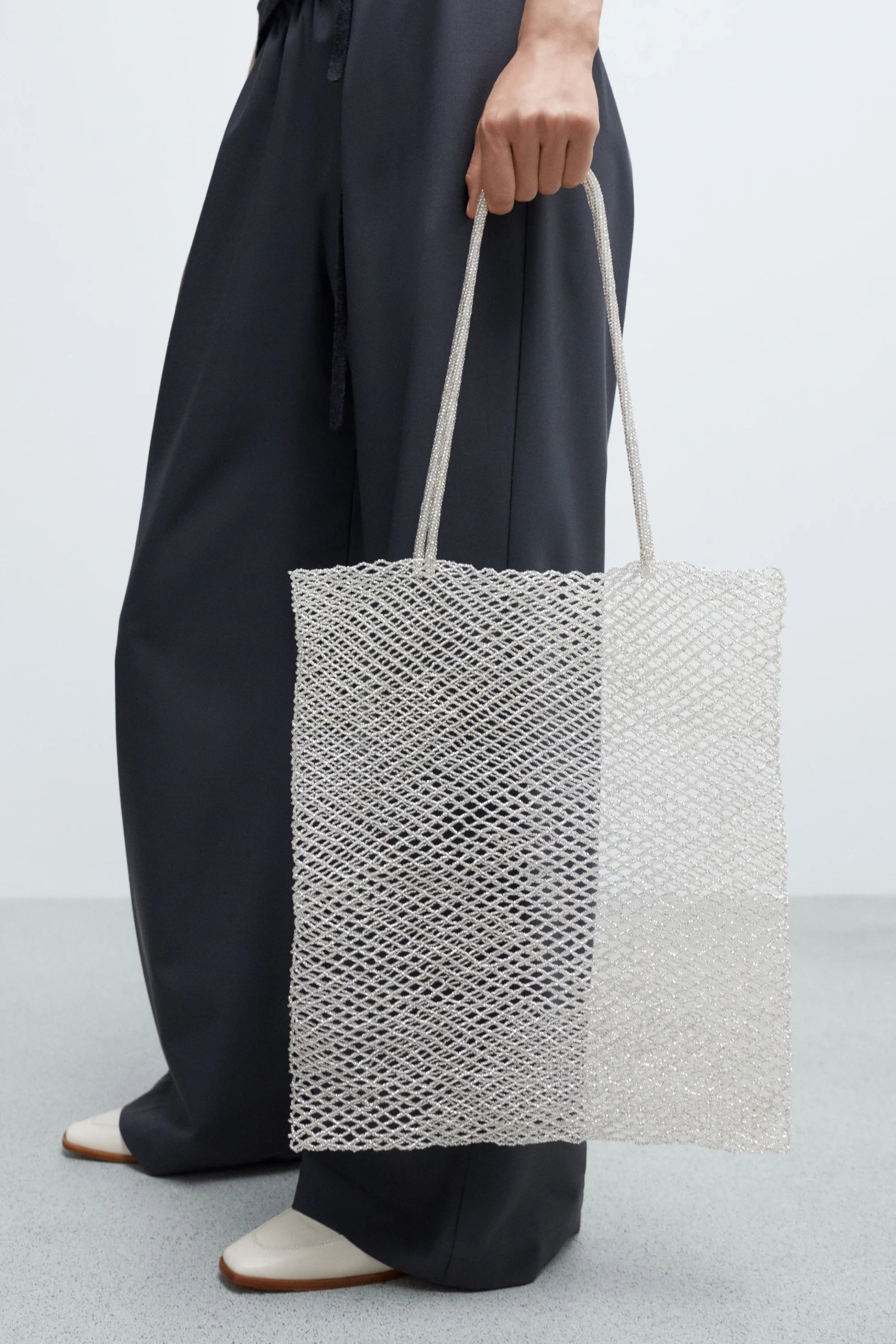 Handmade Beaded Tote in Silver by CORDERA