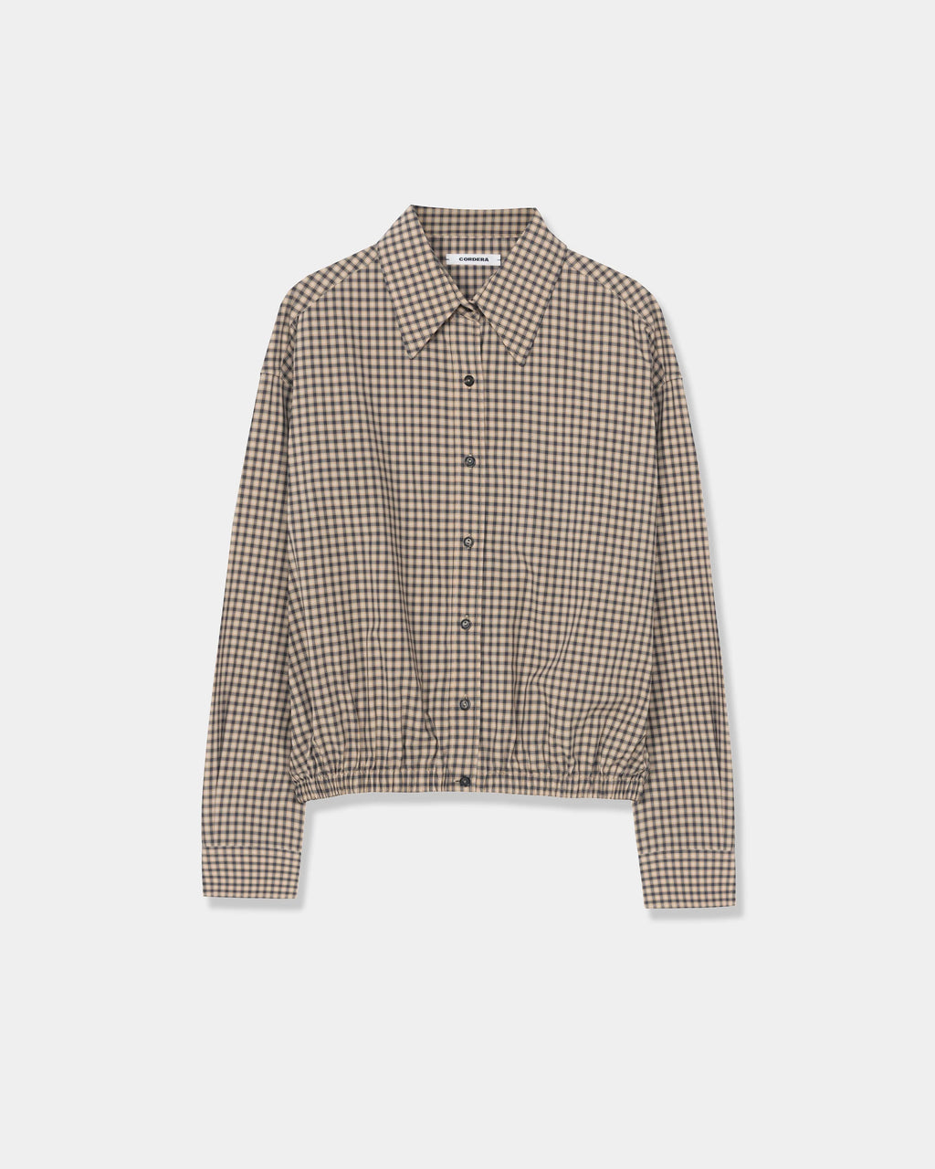 CORDERA Checked Bomber Shirt in black and orange with an elasticated waistband, Italian collar and contrast buttons.