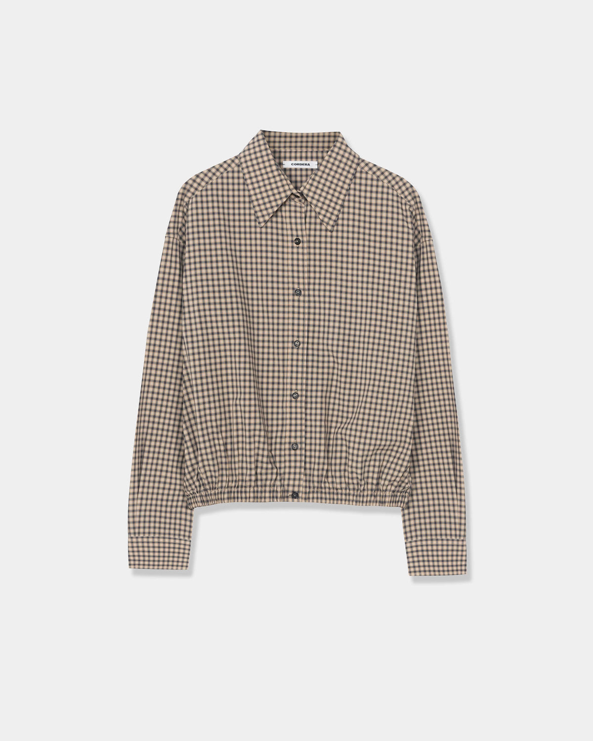 CORDERA Checked Bomber Shirt in black and orange with an elasticated waistband, Italian collar and contrast buttons.