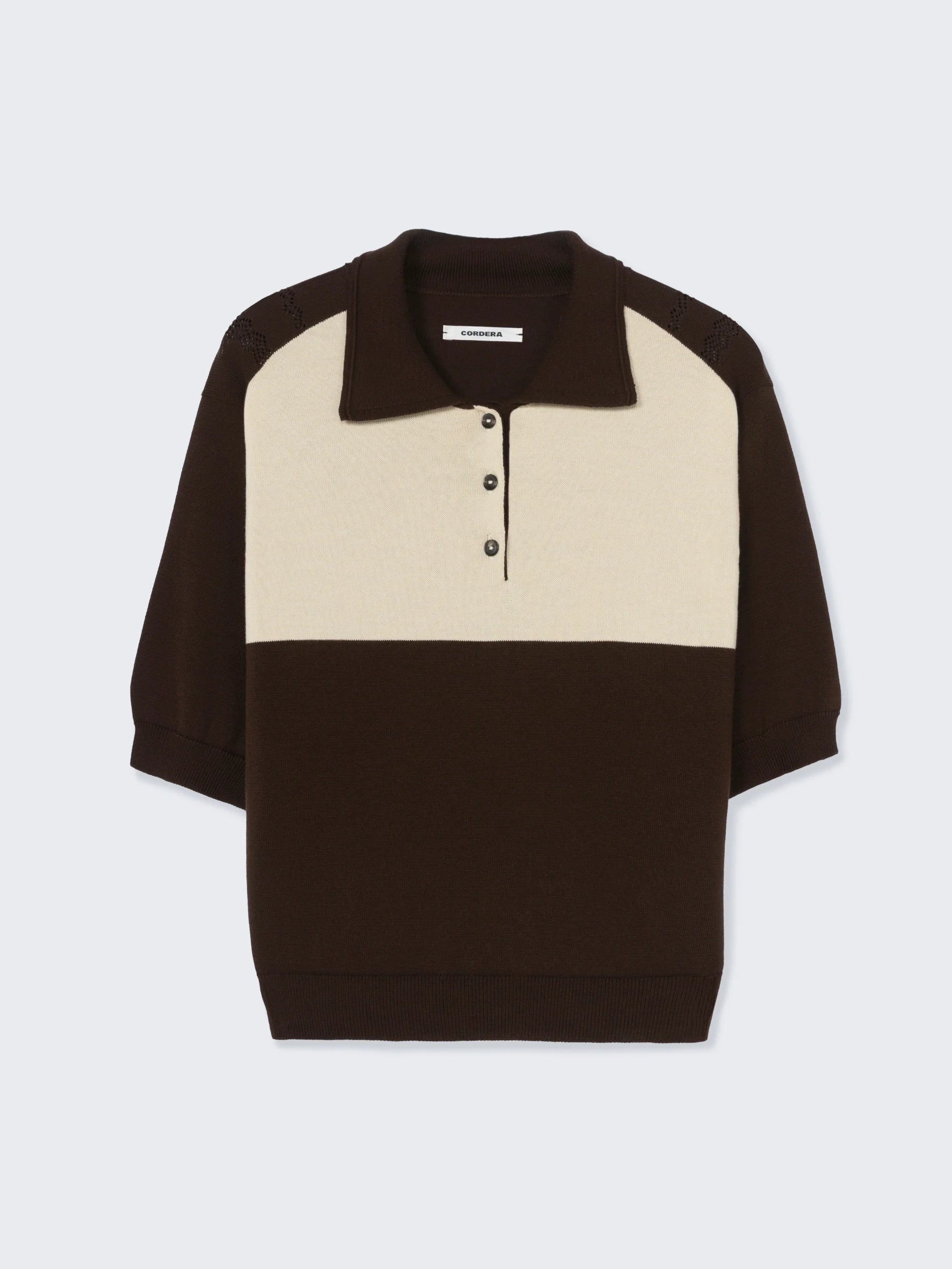 Organic Cotton Colorblock Polo in Brown by CORDERA