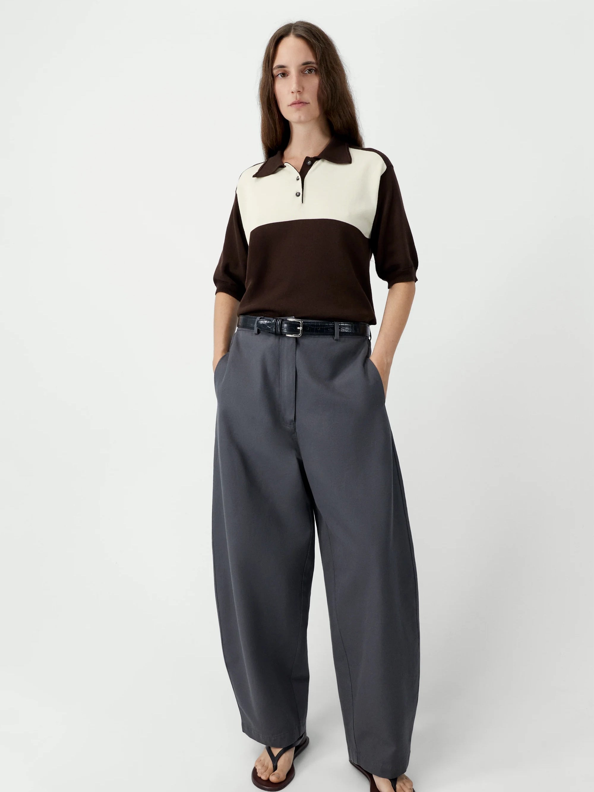 Organic Cotton Colorblock Polo in Brown by CORDERA