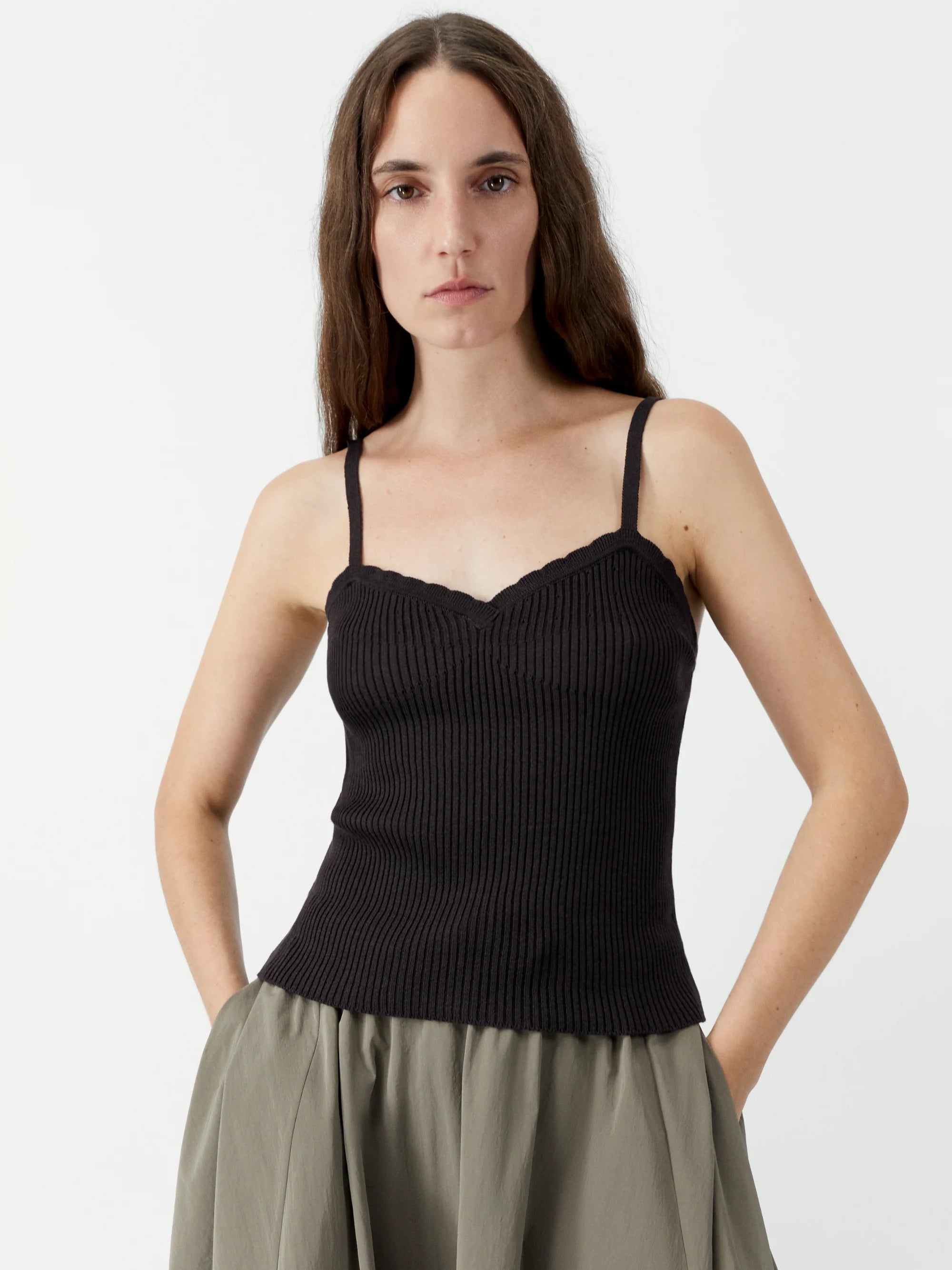 Cotton & Silk Ribbed Tank Top in Brown by CORDERA